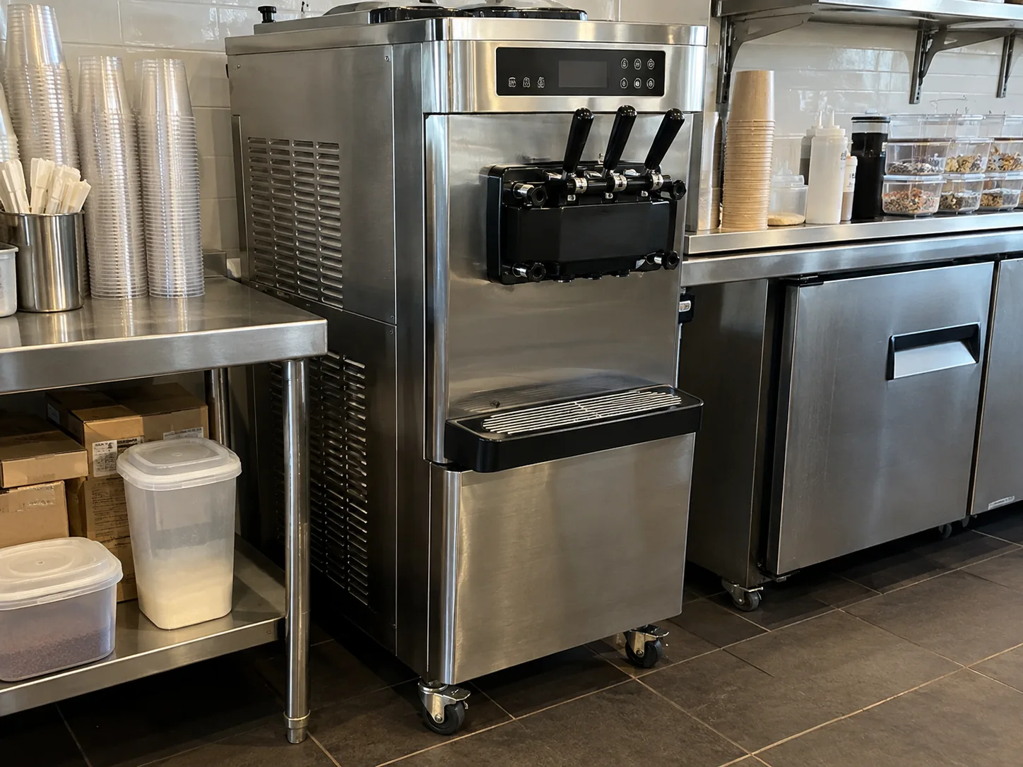 Floor-standing soft serve freezer after service