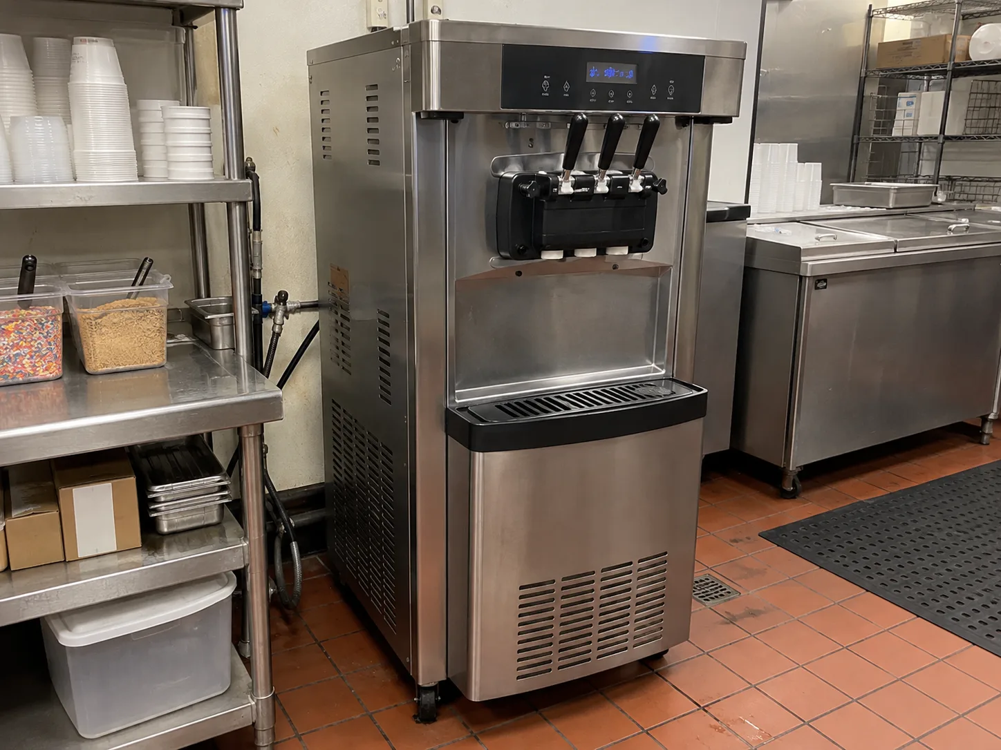 Floor-standing soft serve freezer after service in Brandon