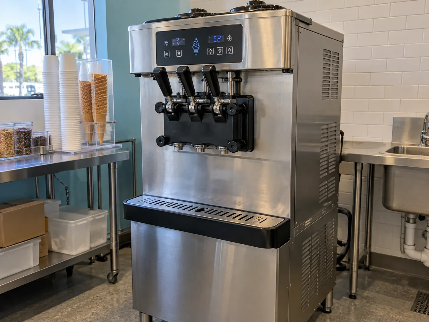 Commercial soft serve control panel after service in Clearwater