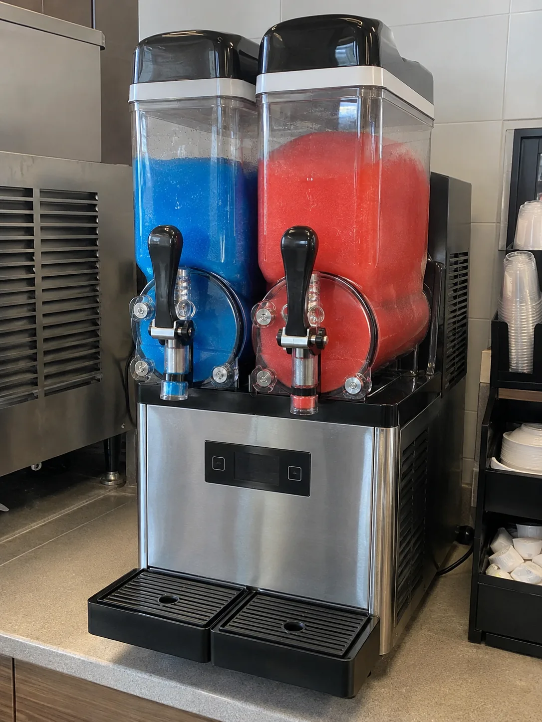 Dual-flavor frozen beverage dispenser after service