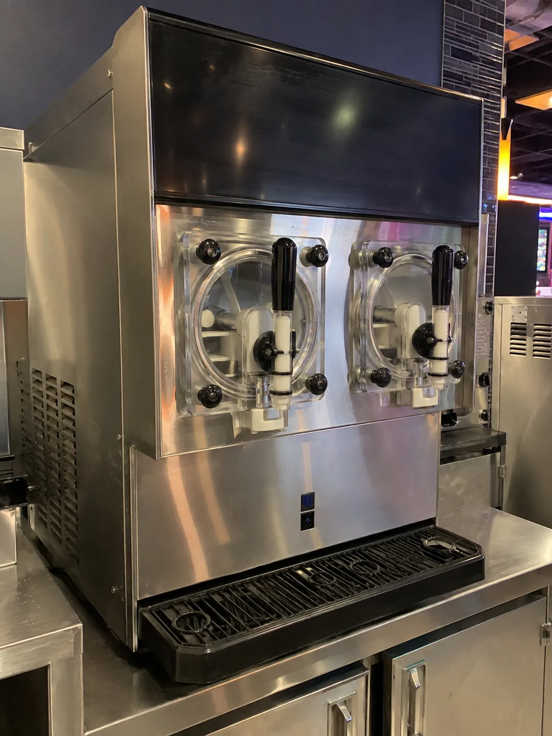 Commercial frozen beverage freezer after service