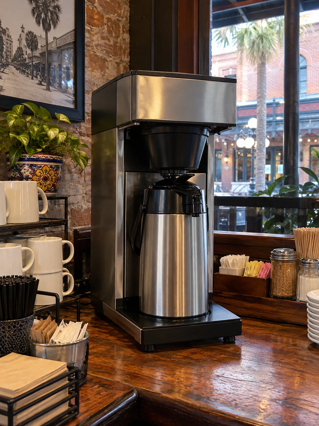 Restaurant airpot coffee brewer after leak repair in Ybor City