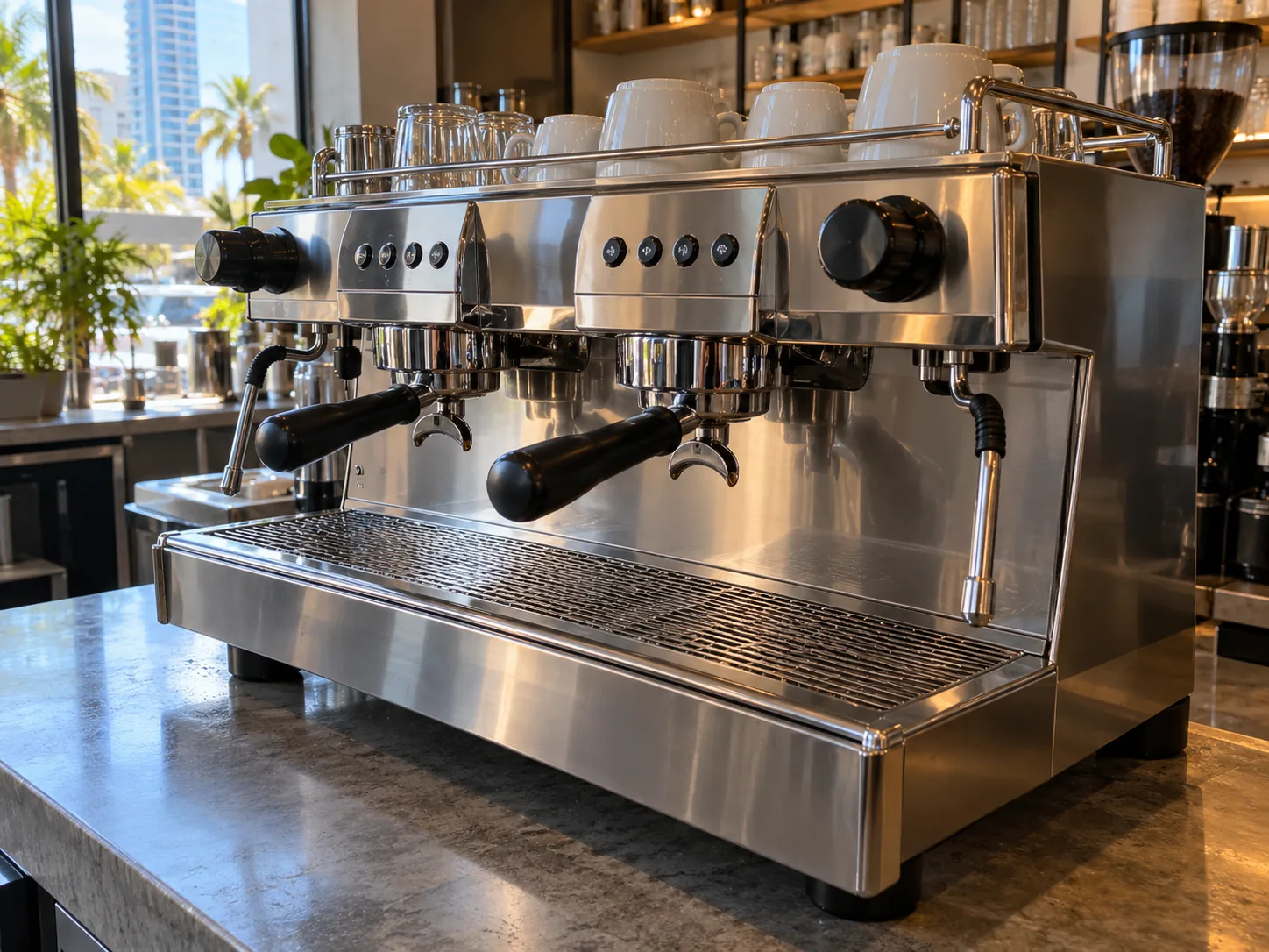 Two-group commercial espresso machine after heating service in Downtown Tampa