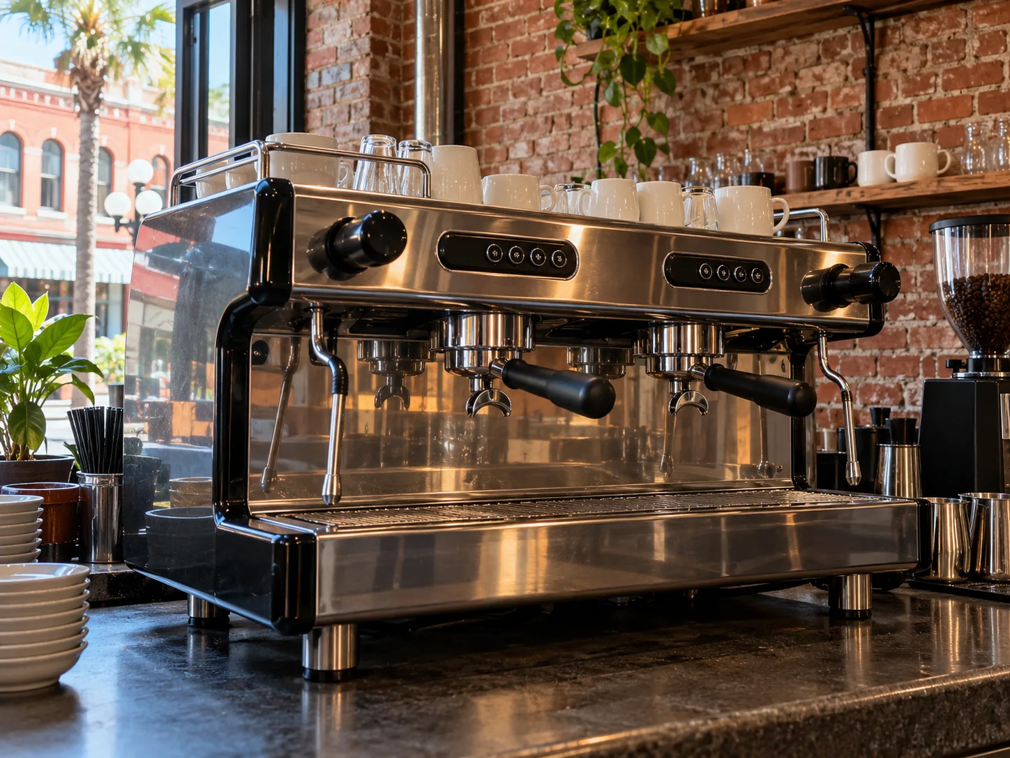 Traditional espresso machine after leak repair in Ybor City
