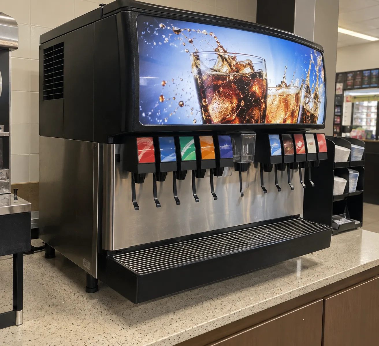 Countertop fountain beverage dispenser after cooling service