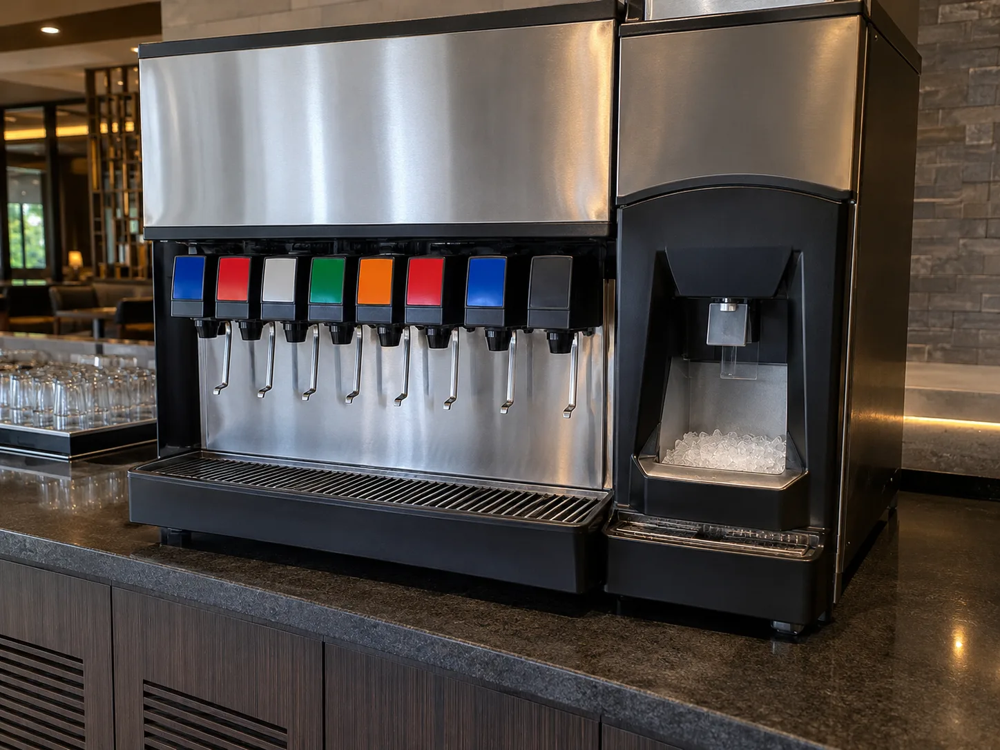 Combination ice-and-beverage dispenser after service