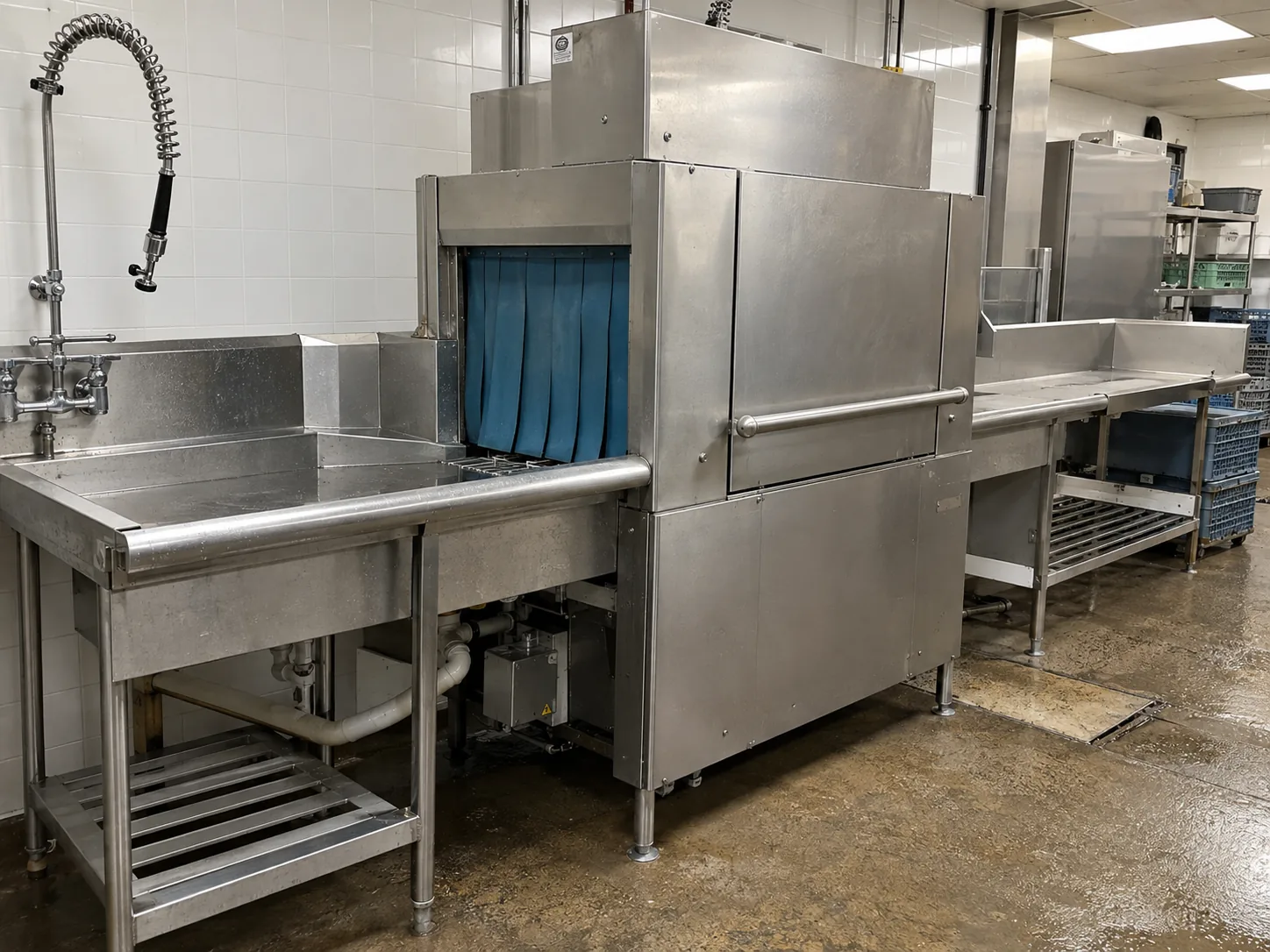 Commercial rack conveyor dishwasher after service