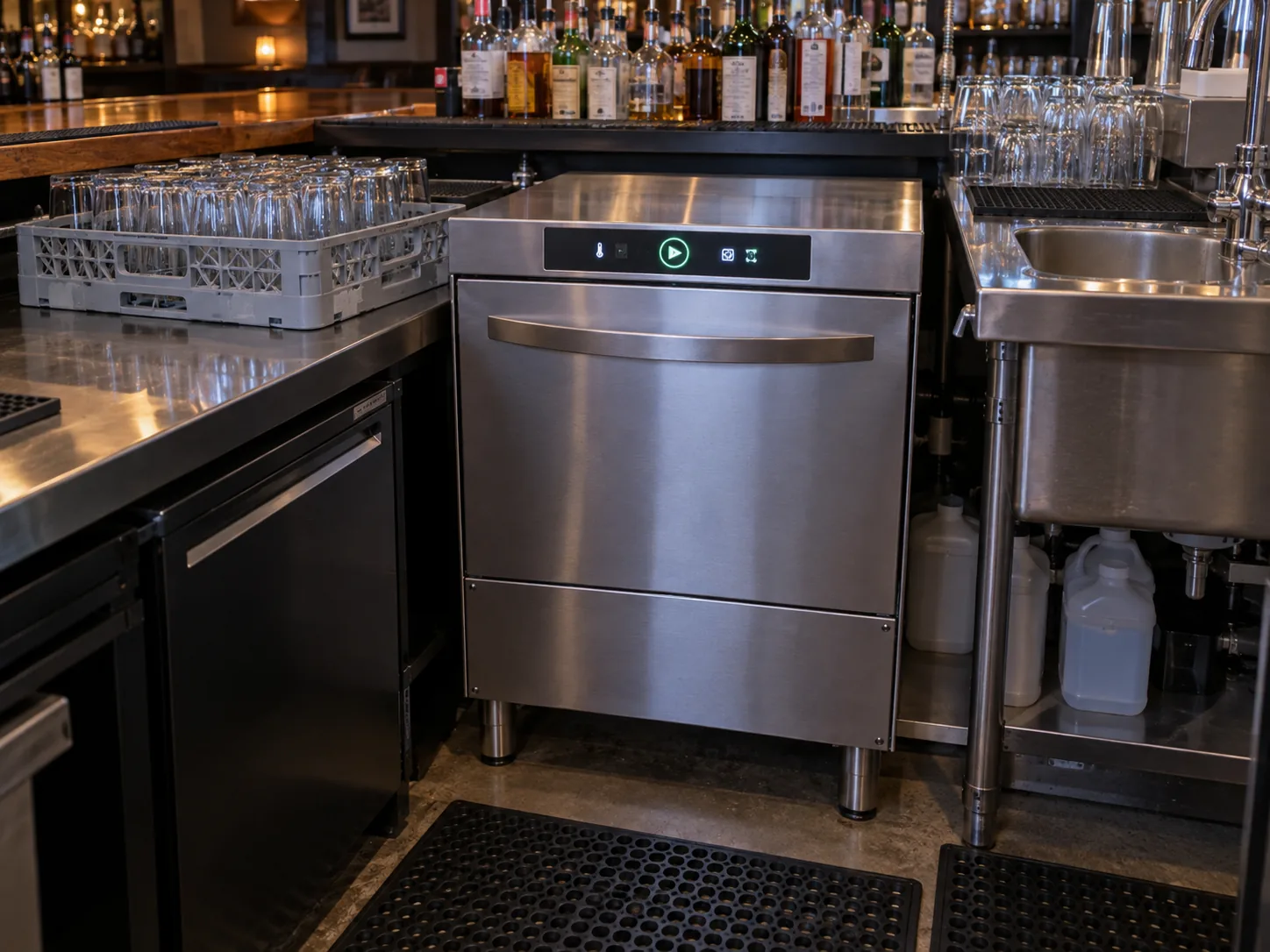 Commercial bar glasswasher after drainage service