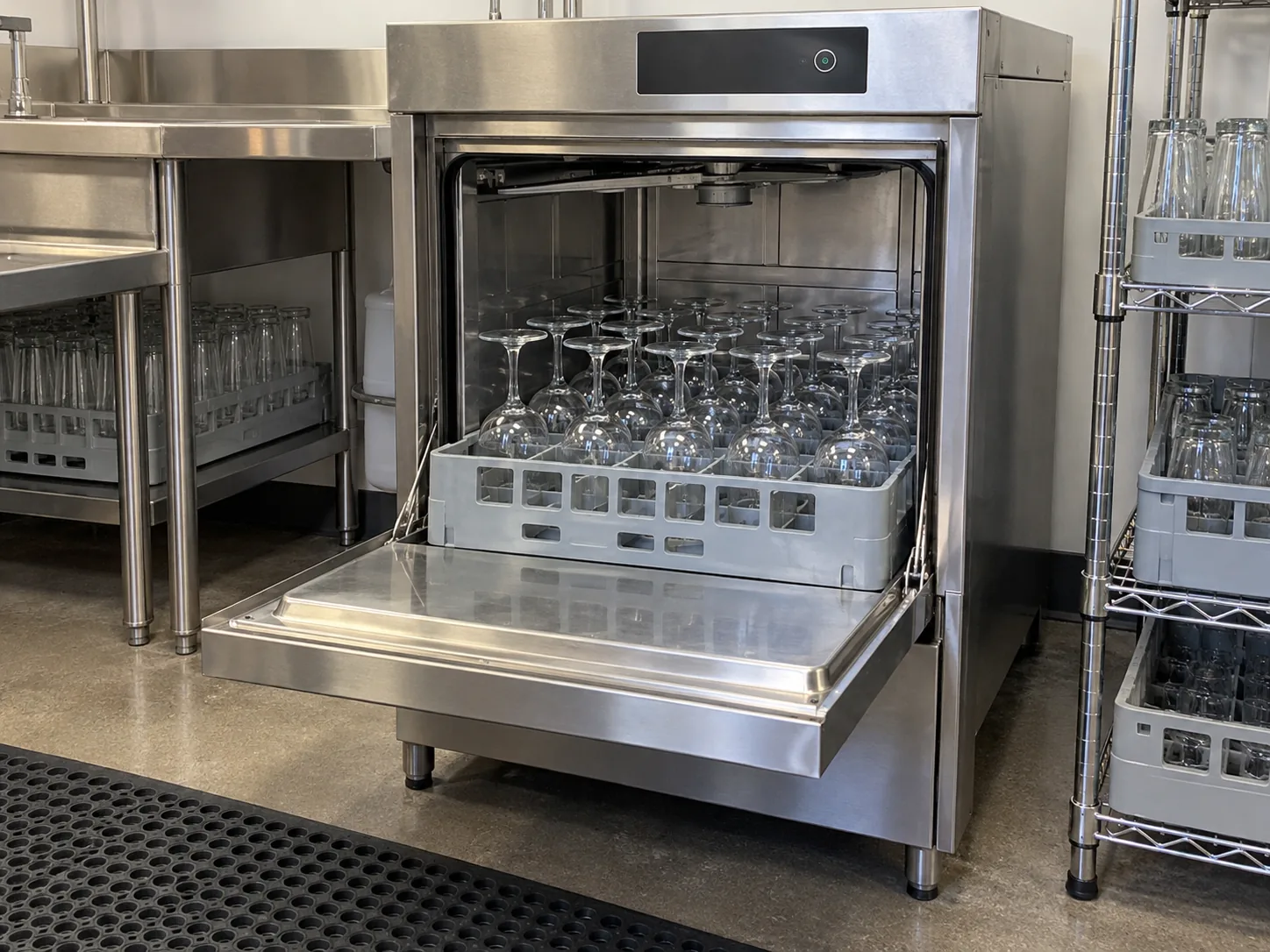 Professional undercounter glasswasher after rinse service