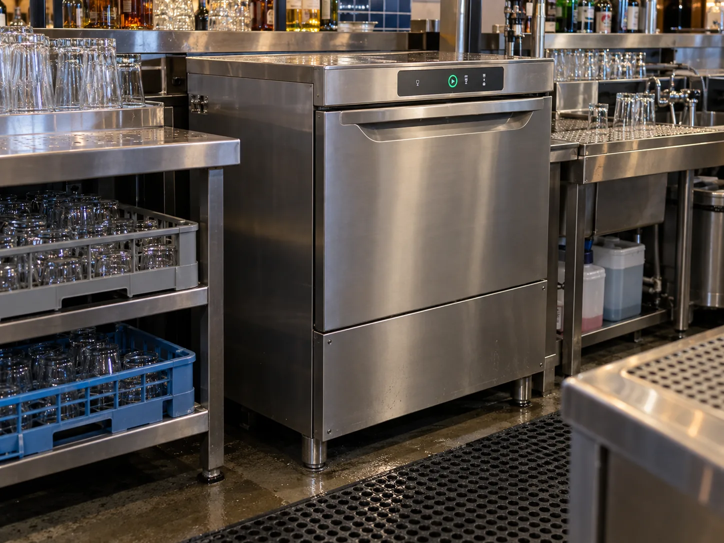 Stainless commercial glasswasher after leak service
