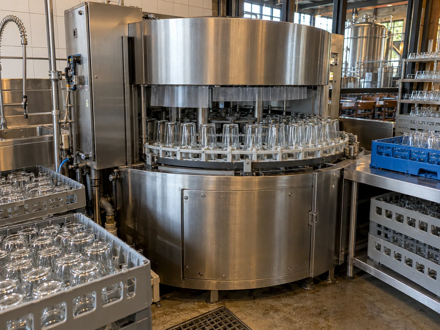 Commercial rotary bar glasswasher after service