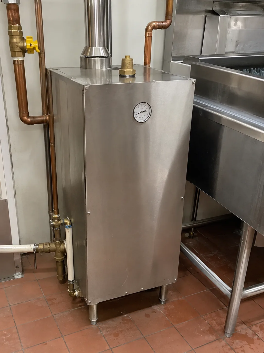 Rinse-water booster heater after temperature control service