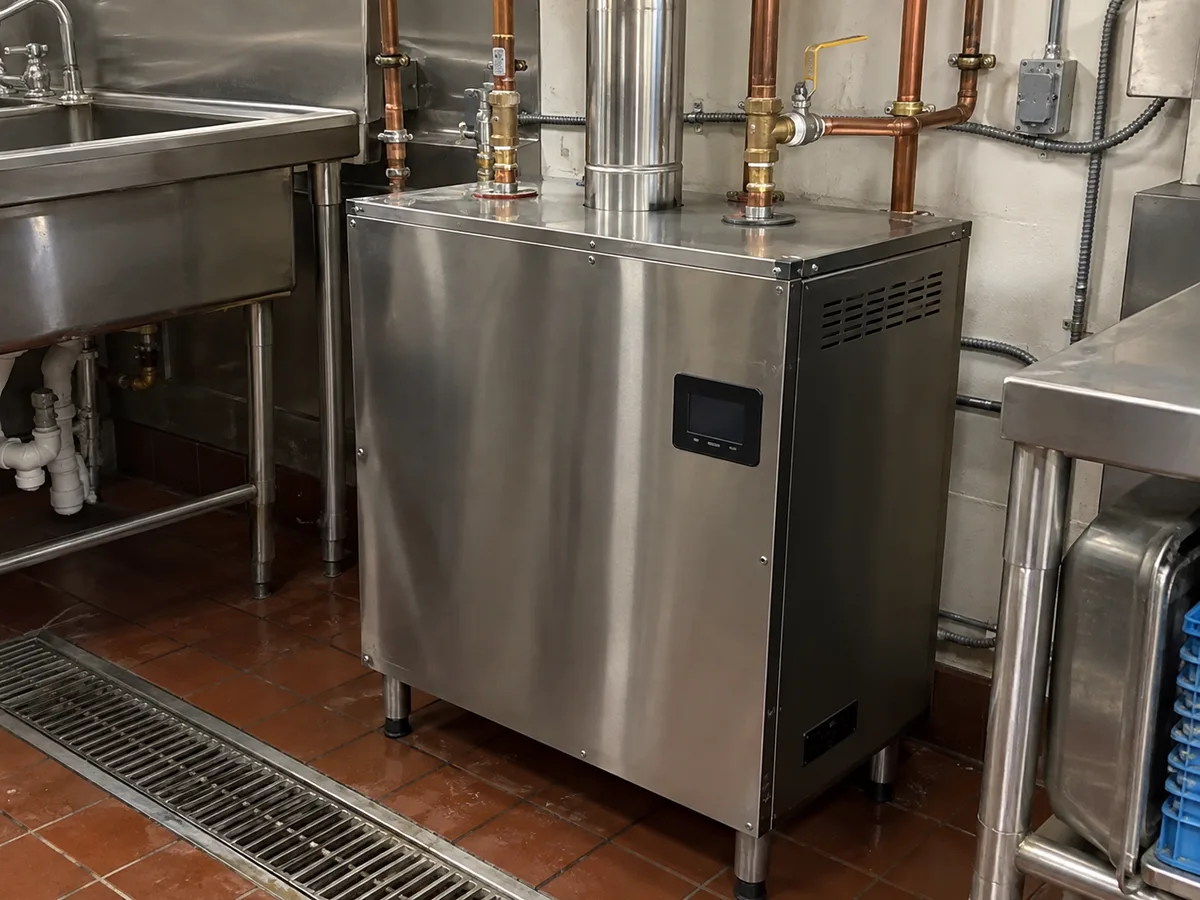 Electric commercial booster heater after temperature service