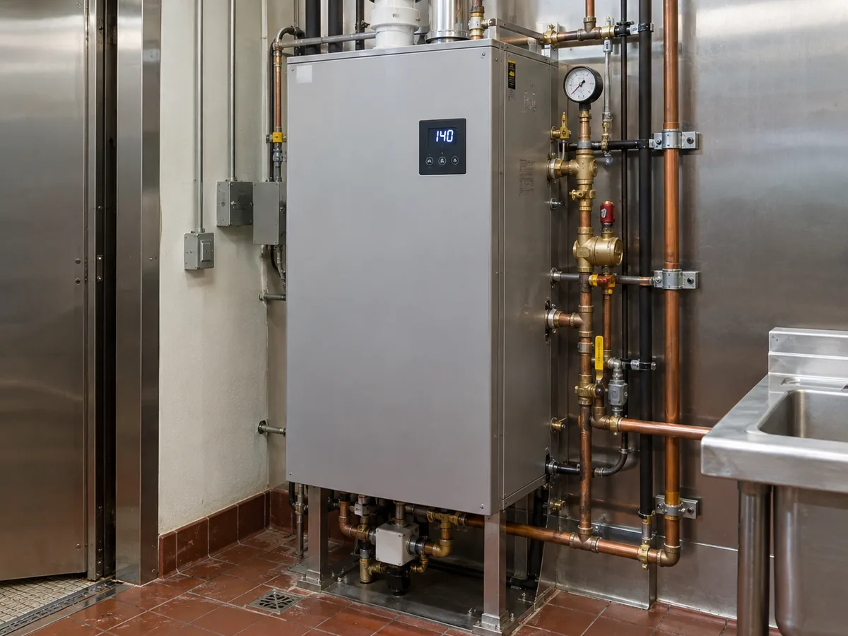 Commercial booster water-heating system after control repair