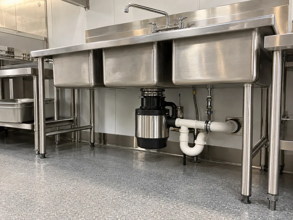 Commercial disposer and sink installation after leak service