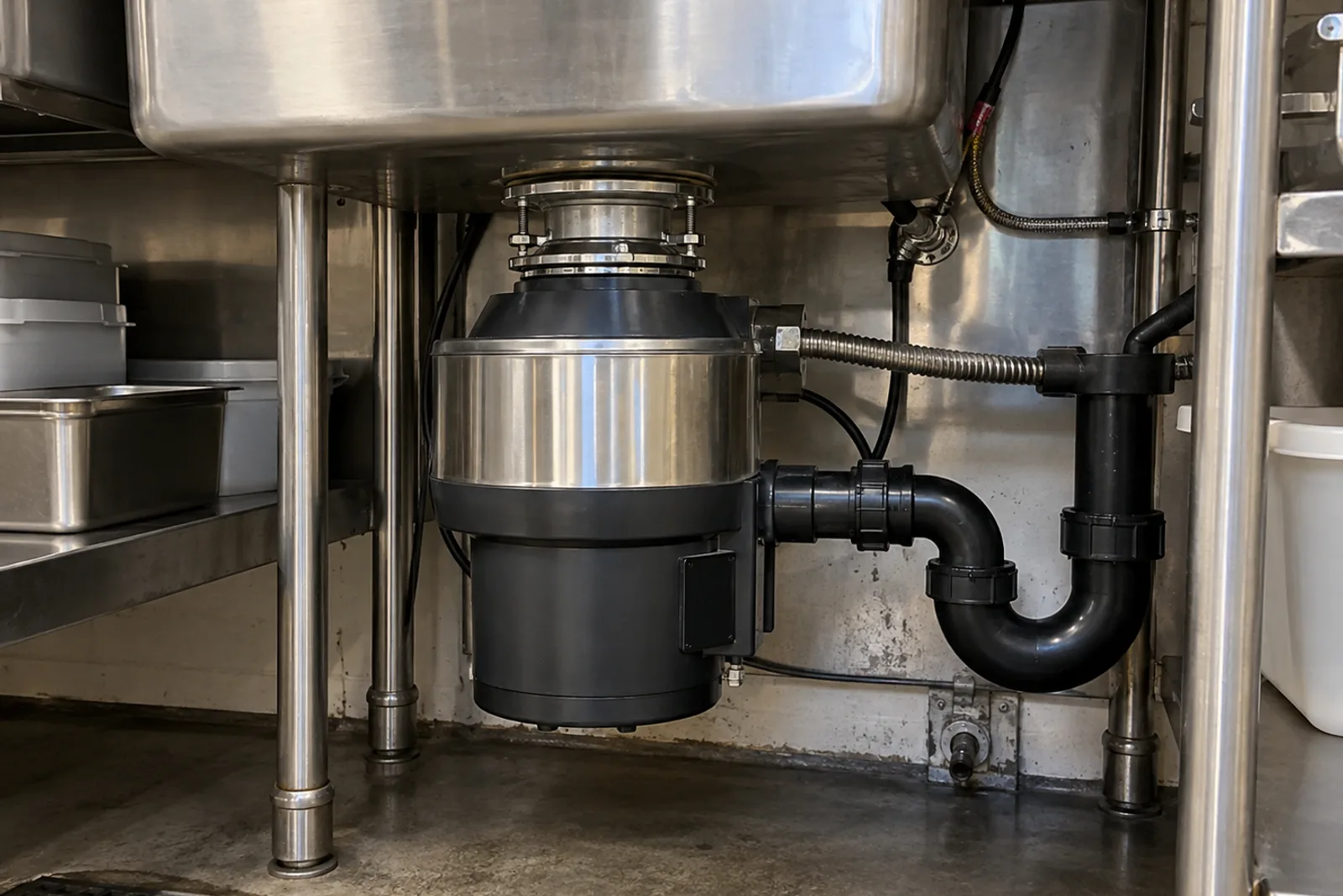 Sink-mounted commercial waste disposer after leak service