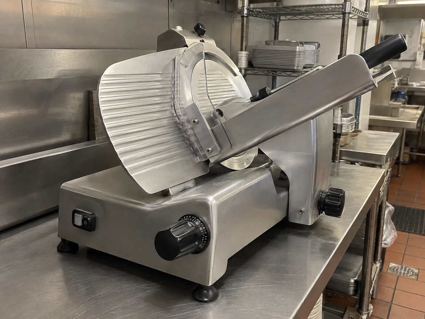 Guarded commercial slicer after service