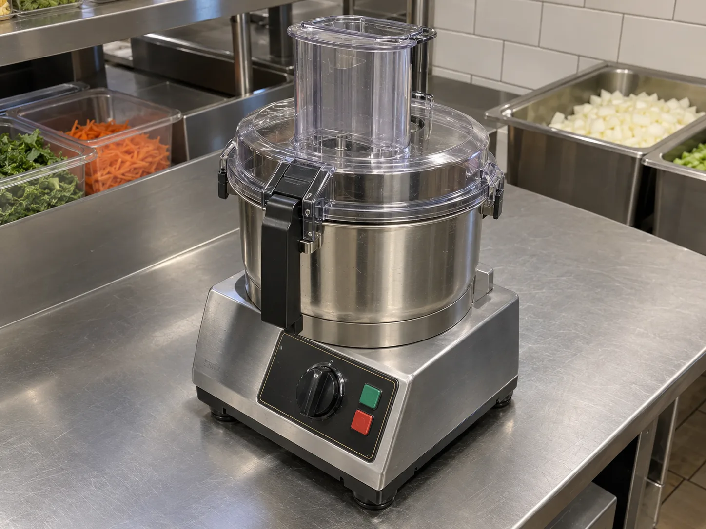 Commercial bowl processor with safety lid after service
