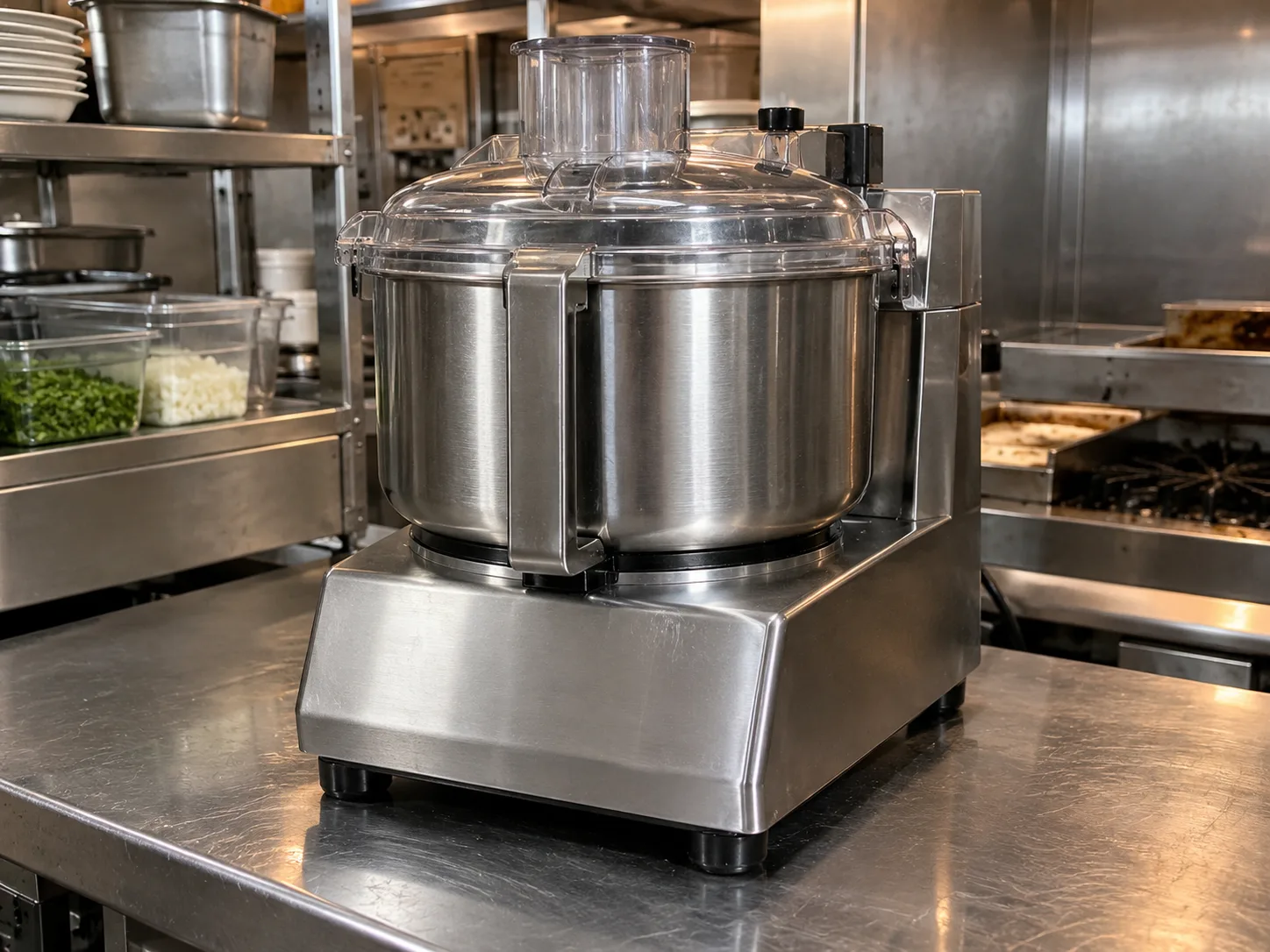 Commercial bowl-style food processor after service