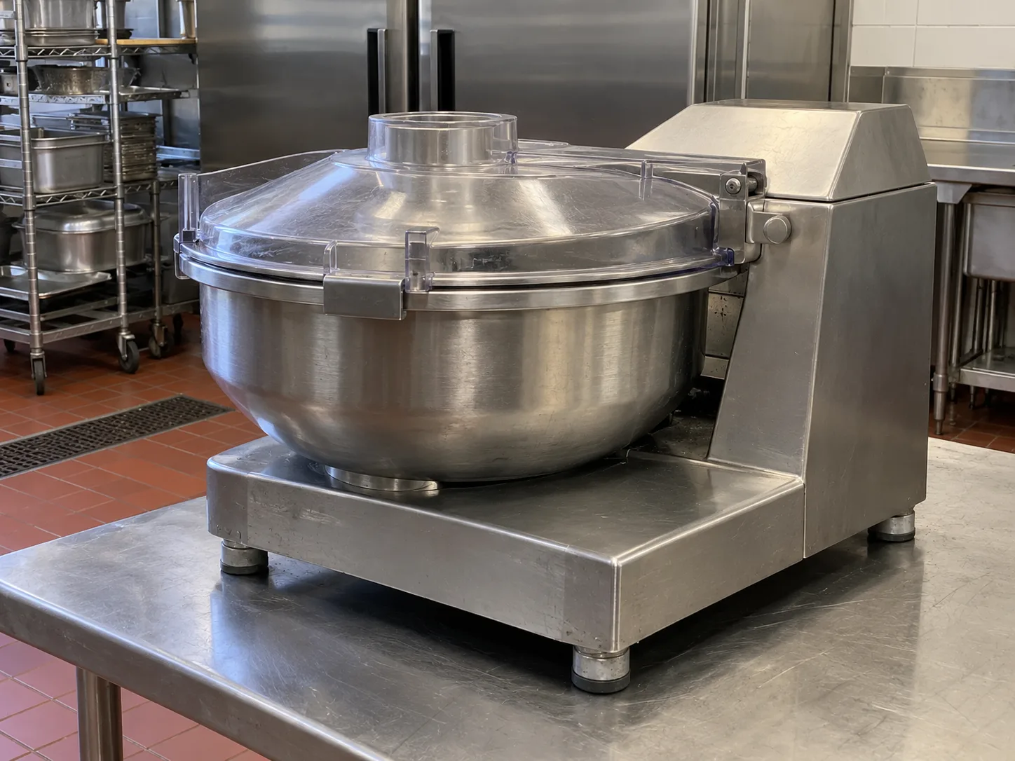 Commercial bowl processor with safety lid after service
