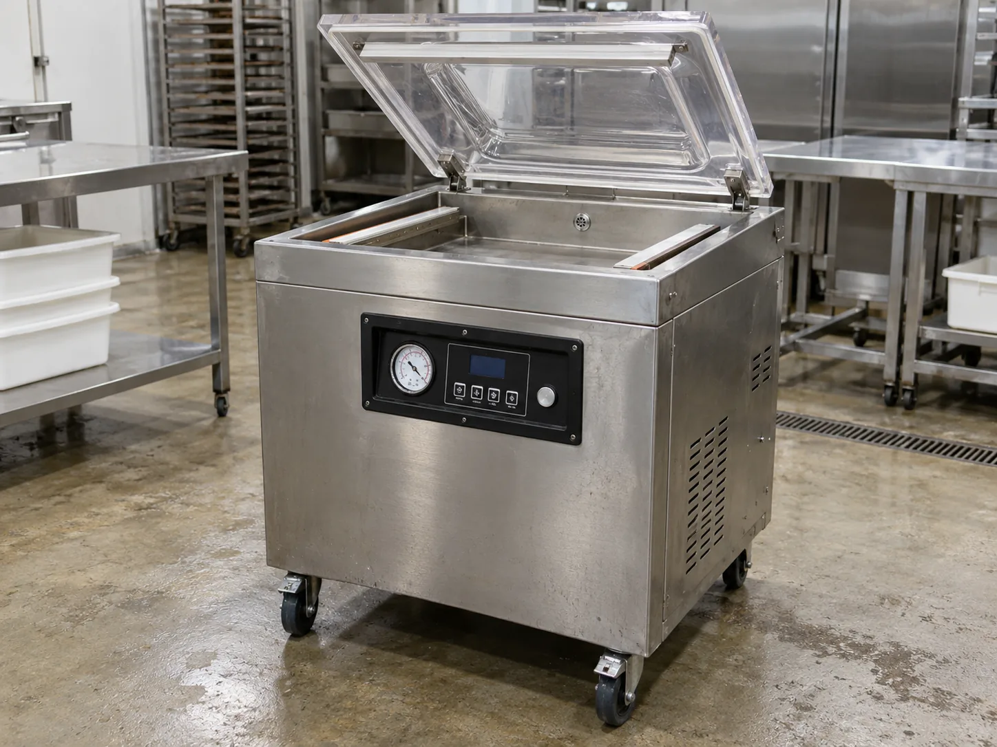 Floor-standing chamber vacuum packaging machine after service