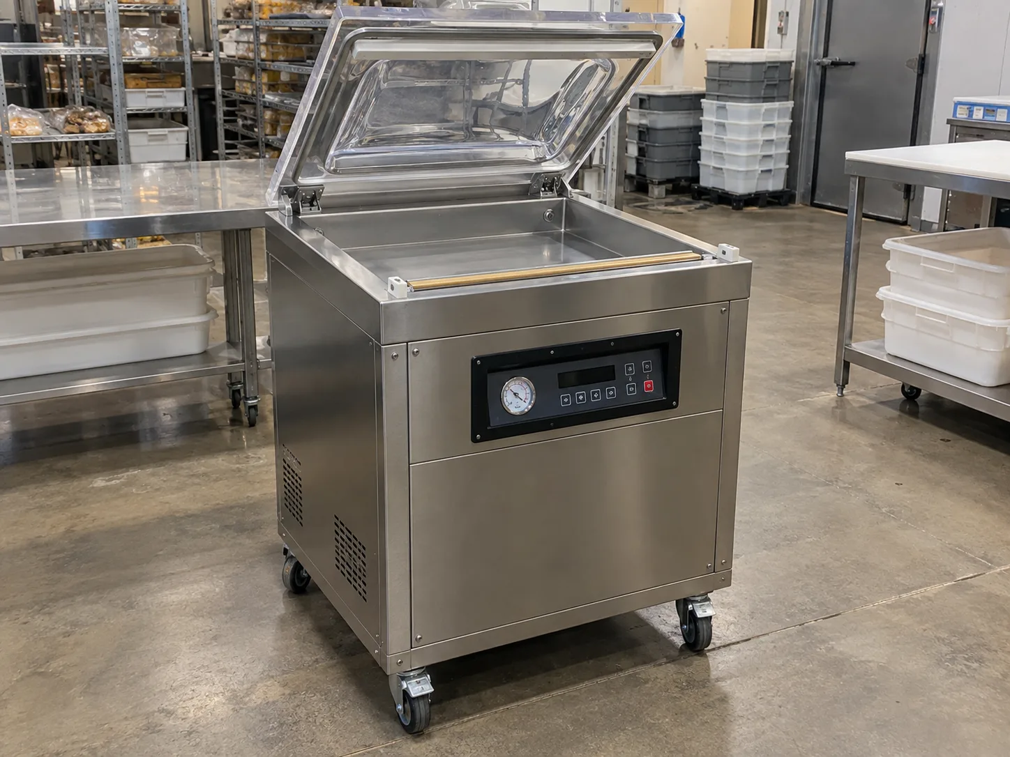 Floor-standing chamber vacuum packaging machine after service