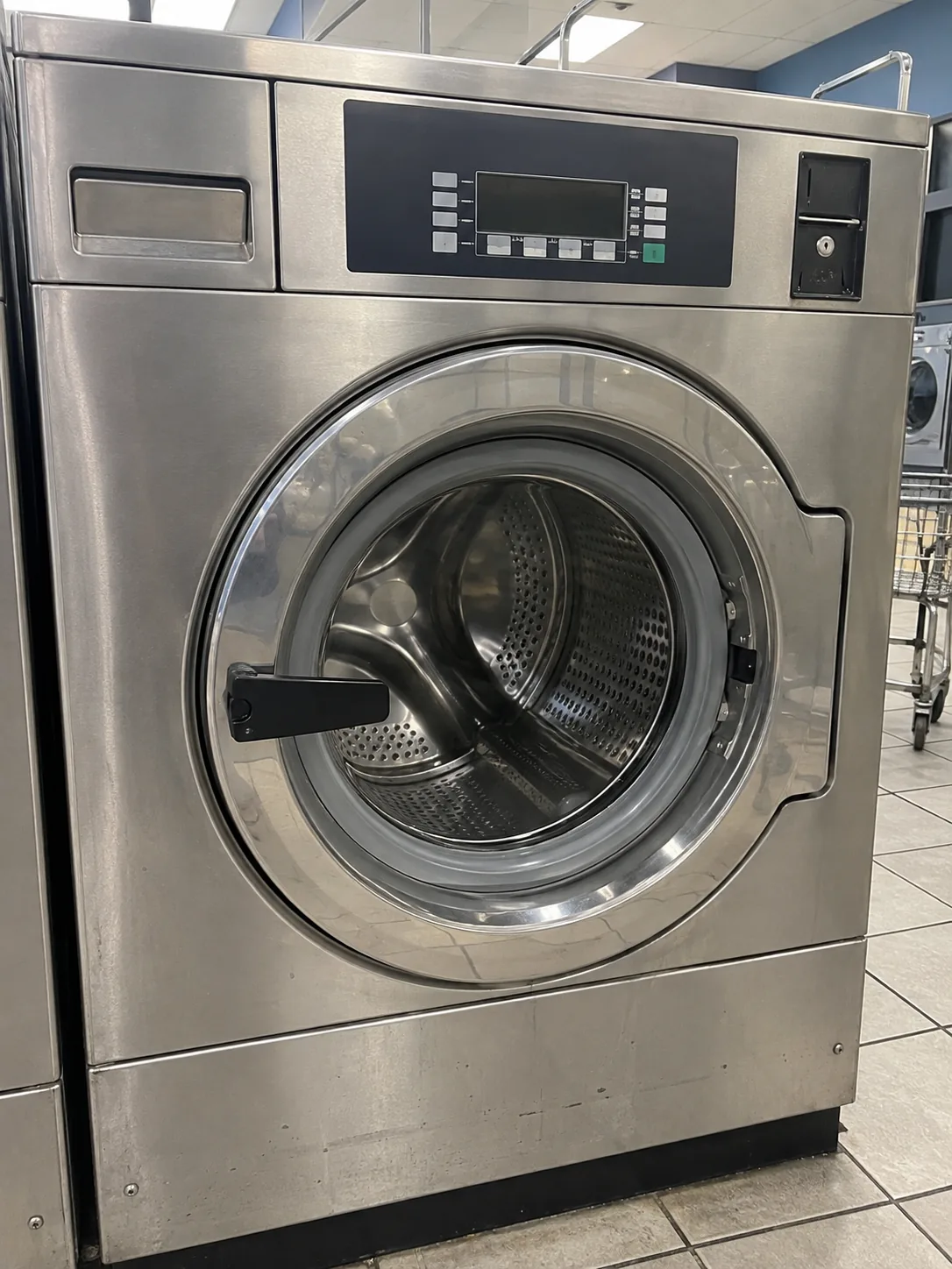 Commercial front-load washer after service