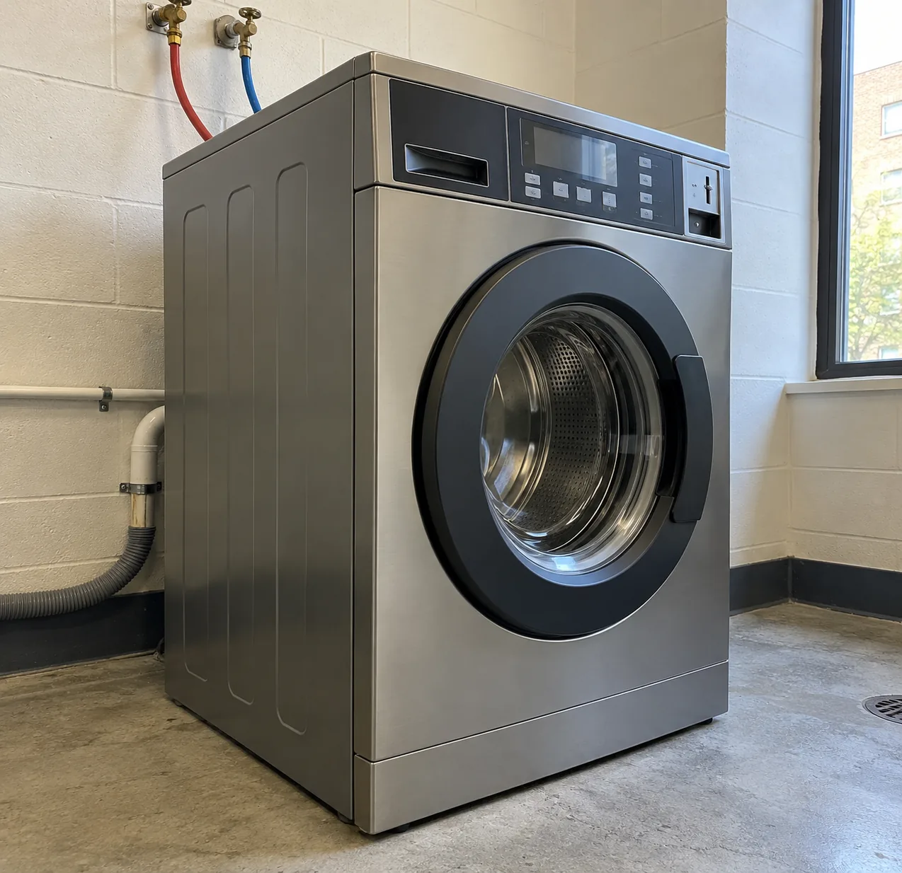 Commercial laundry washer after service