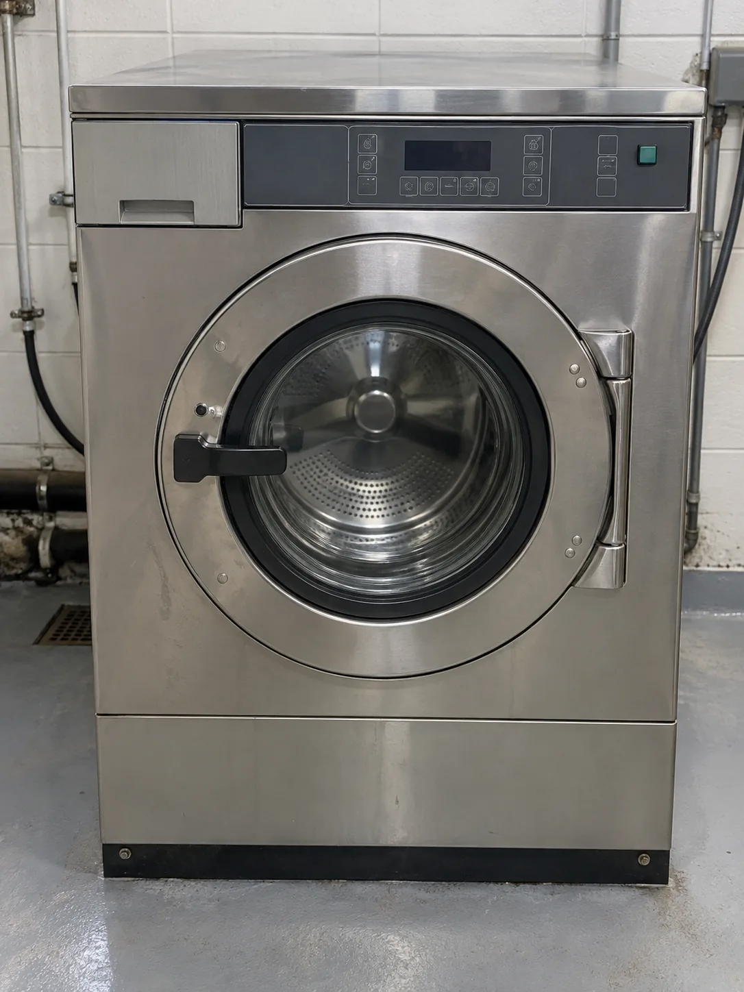 Commercial front-load washer with door-lock system after service