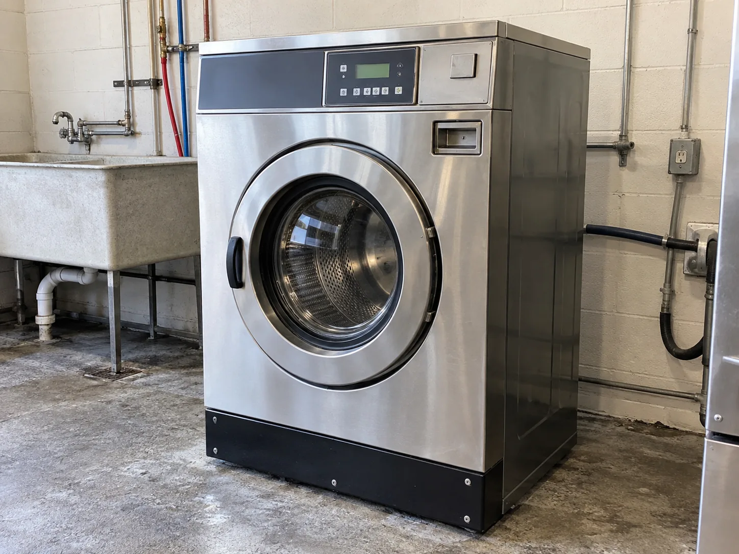 Commercial laundry washer after service