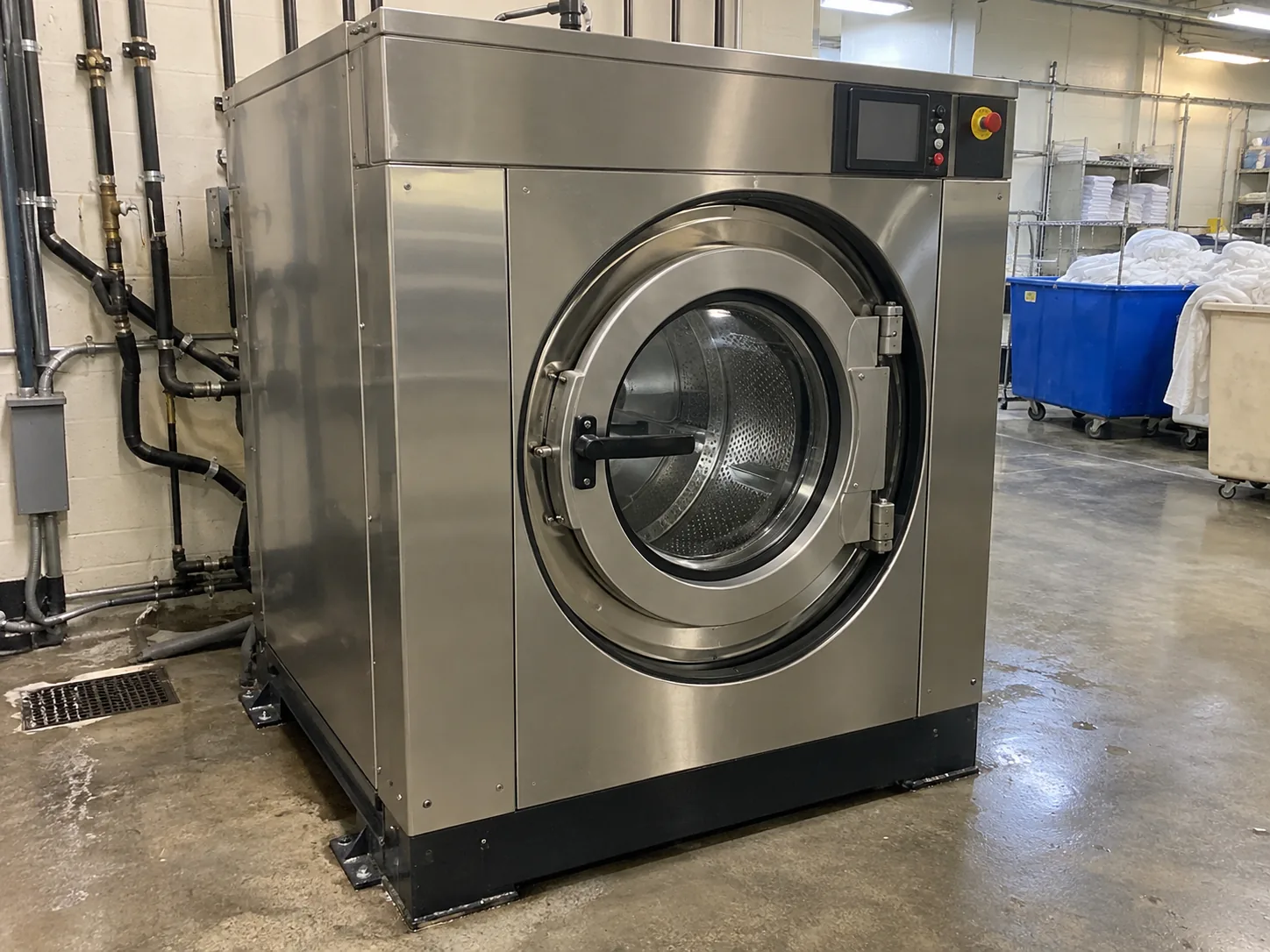 Commercial front-load washer after service