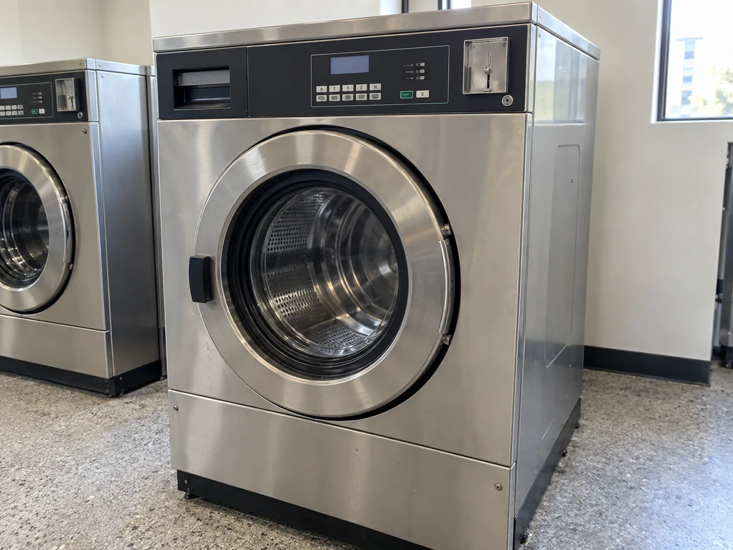 Coin-operated commercial washer after service