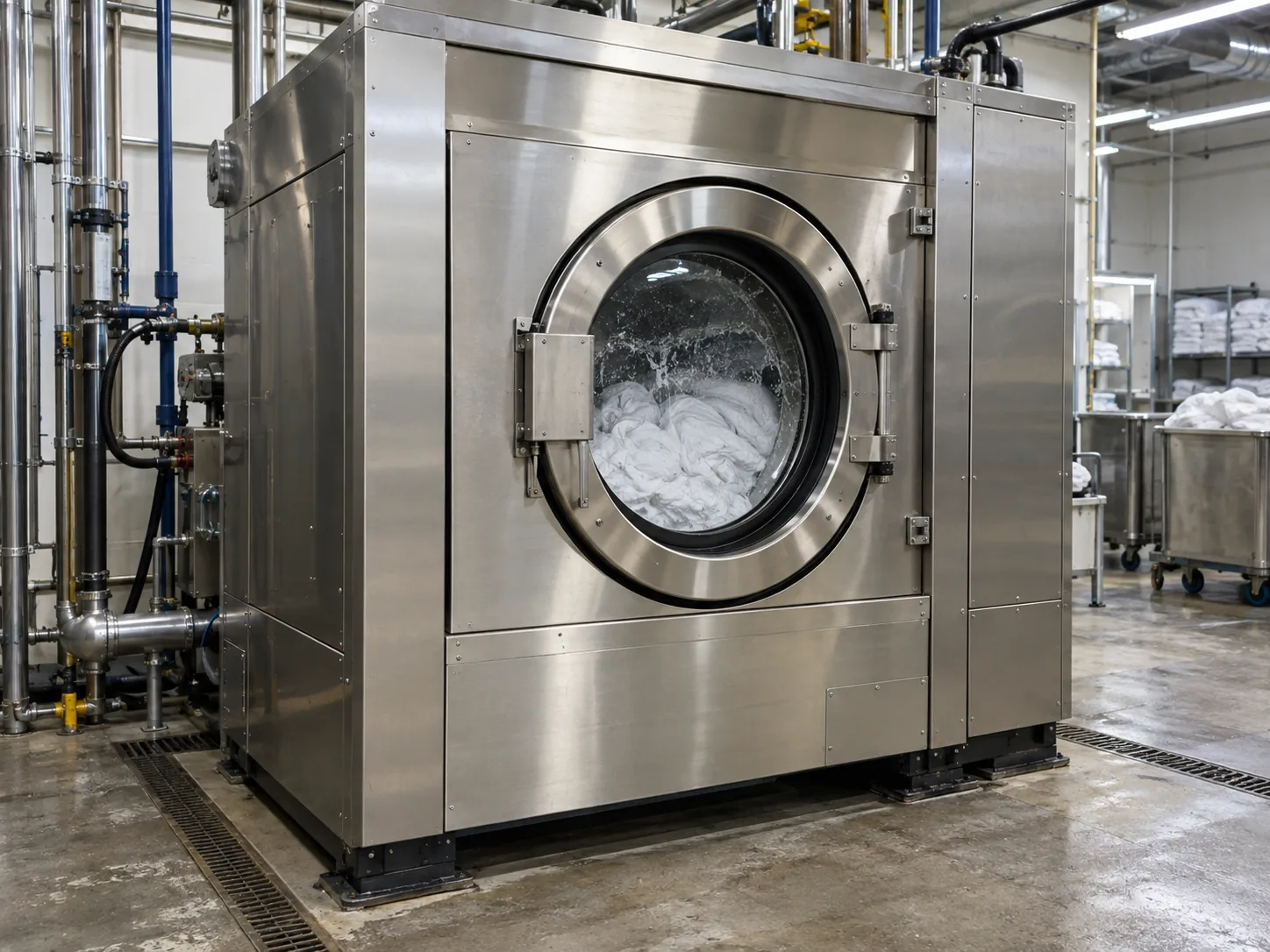 Commercial drum industrial laundry machine after service