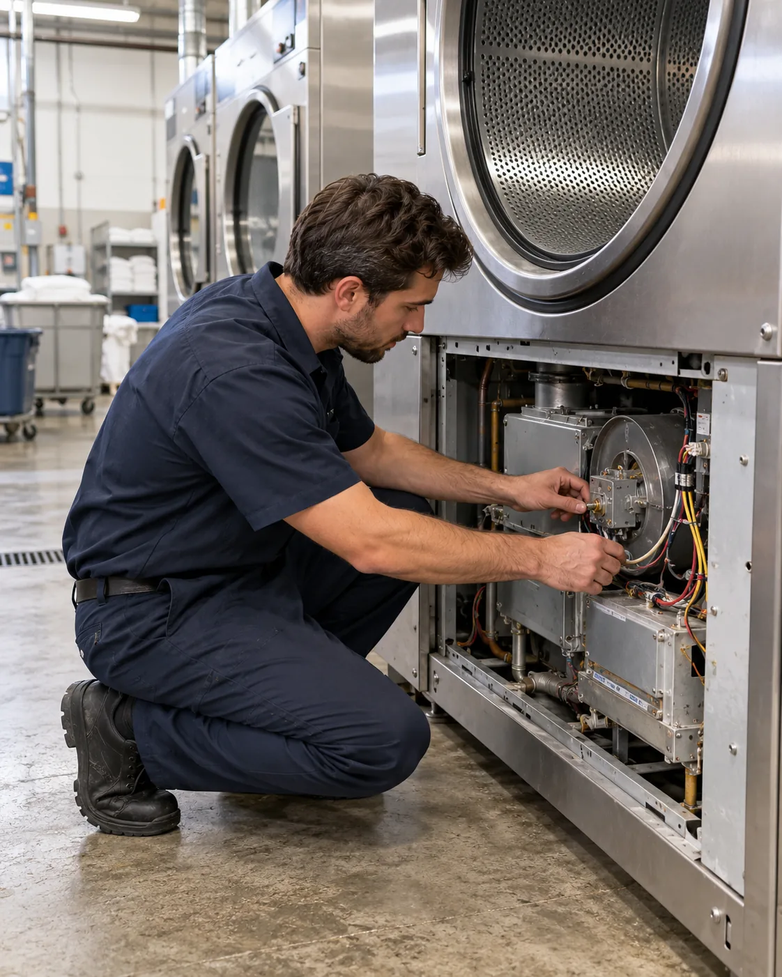 Reliable Appliance Repair technician inspecting an industrial dryer in Atlanta