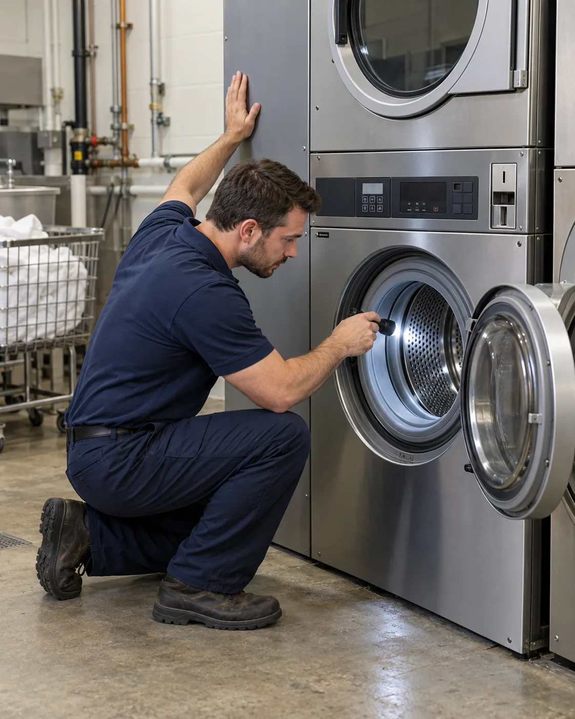 Reliable Appliance Repair technician inspecting an industrial dryer in Tampa