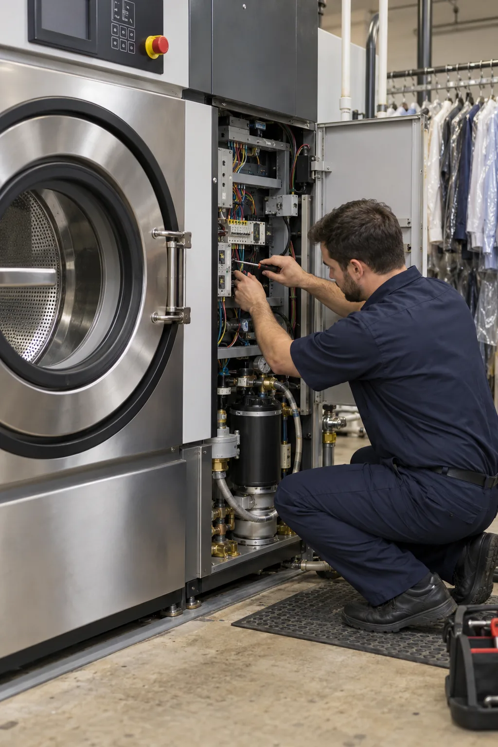 Reliable Appliance Repair technician inspecting an industrial dryer in Atlanta
