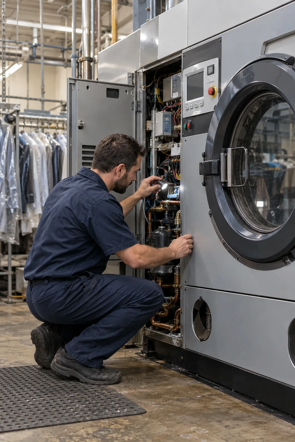 Reliable Appliance Repair technician inspecting an industrial dryer in Tampa
