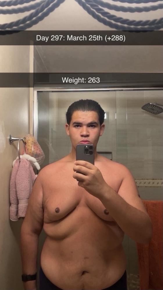 Michael Varela after months of coaching, down to 263 pounds
