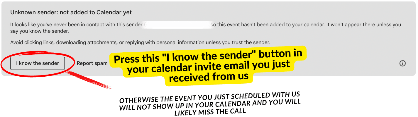 Press I know the sender in your calendar email