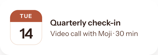 Meeting card: video call with Moji