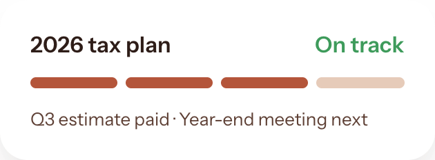 Tax plan status card: on track