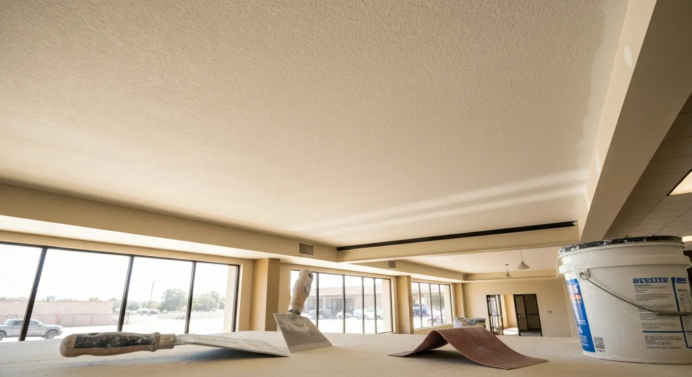 Popcorn ceiling removal and retexturing