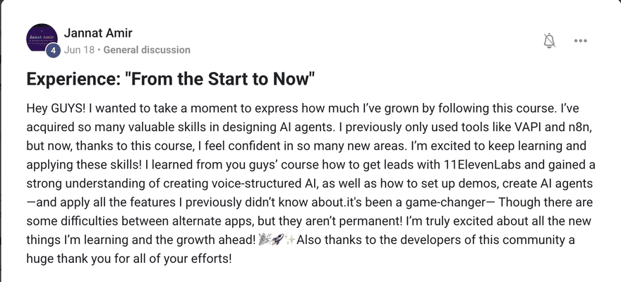 Community post from a member about moving from VAPI to voice agents