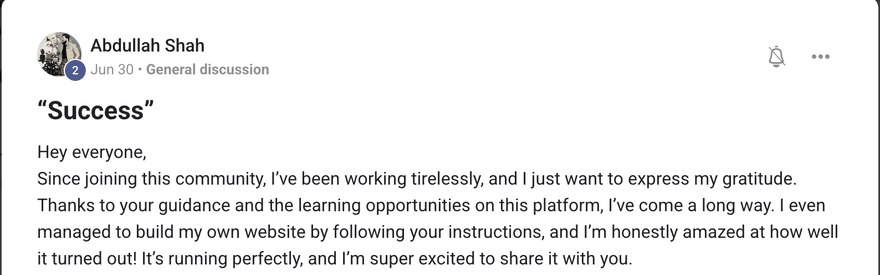 Community post from a member about their first working build