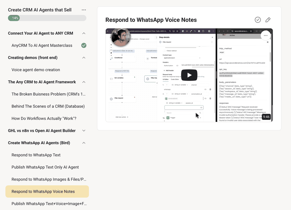 Aarzoo AI classroom: Create CRM AI Agents that Sell module list