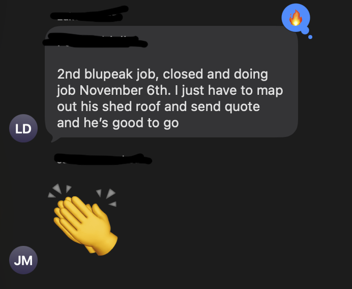 Client message: 2nd Blupeak job, closed and doing the job