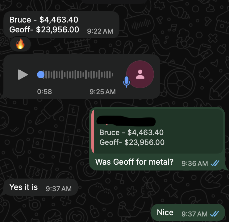 Client message showing roof jobs worth $4,463 and $23,956