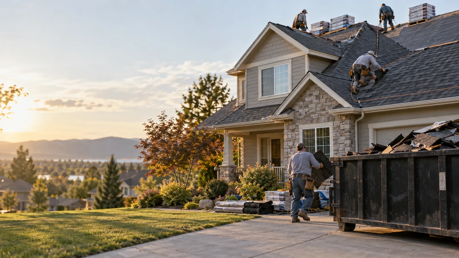 Roofing crew completing a roof replacement, roofing marketing agency