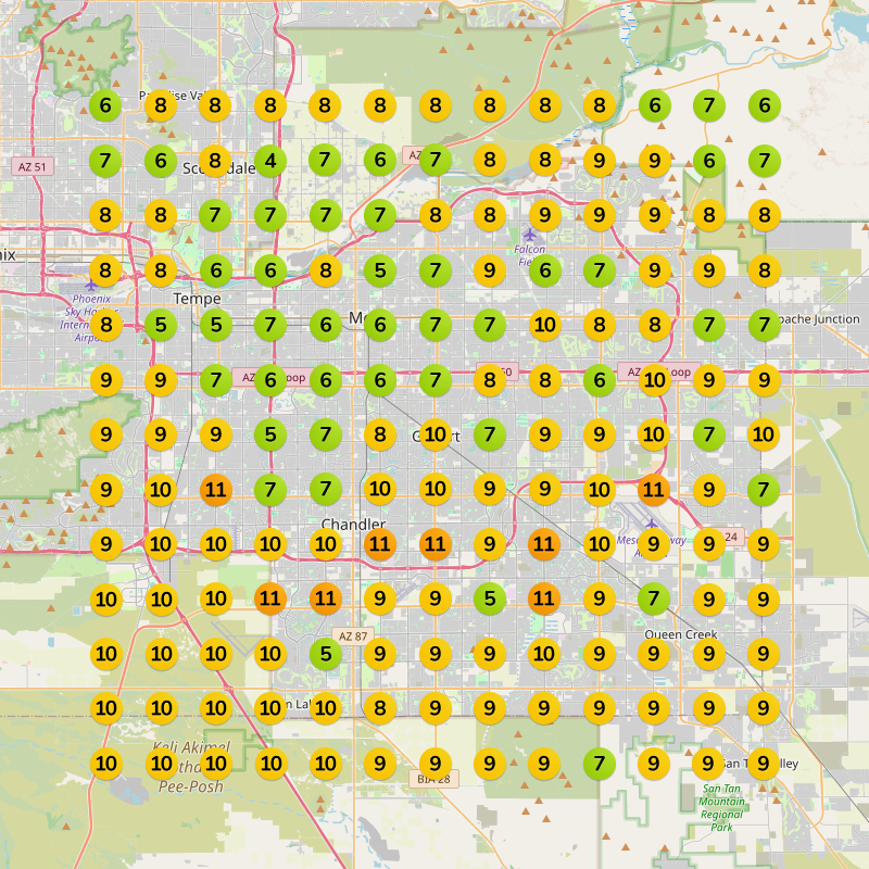 Google Maps grid ranking for water delivery in Gilbert, before: average position 8.37