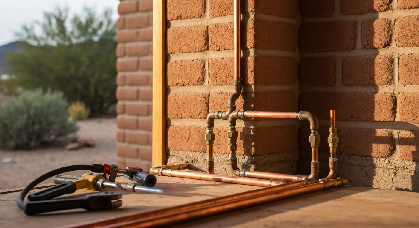 Plumber inspecting water line